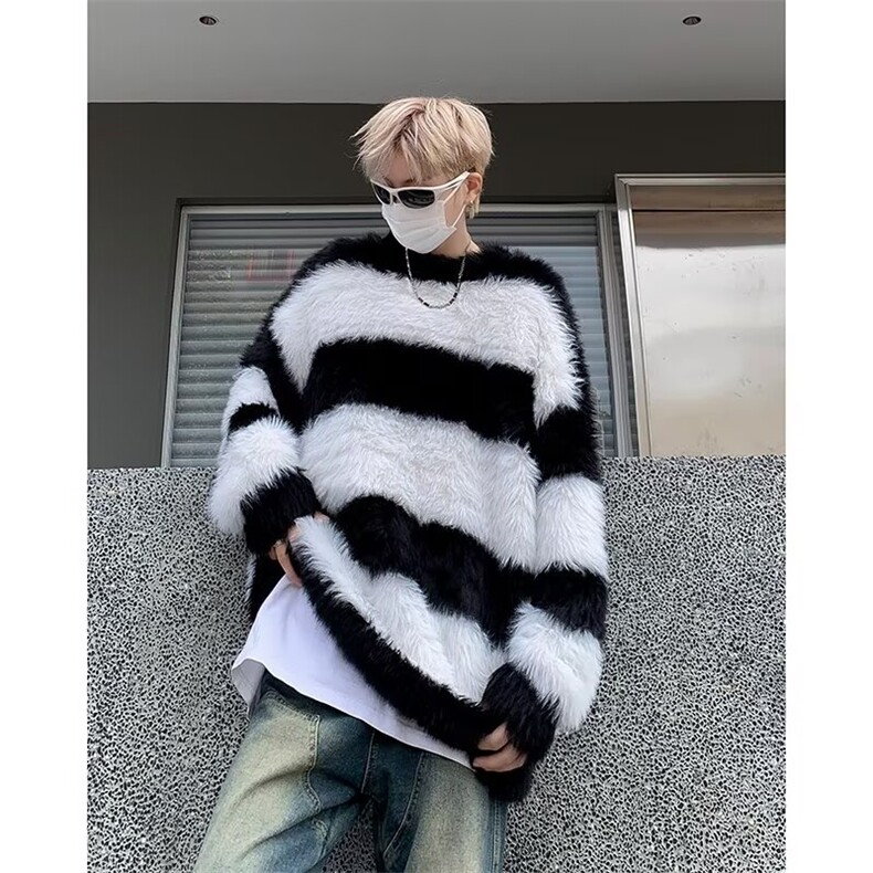 针织衫男女韩版潮流宽松百搭条纹拼色帅2024冬季ins毛衣MZ513-P55，男装针织衫/毛衣，星座412-3