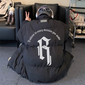 抖音品质美式潮流字母印花高街INS宽松棉服JK23544特批65控108图片