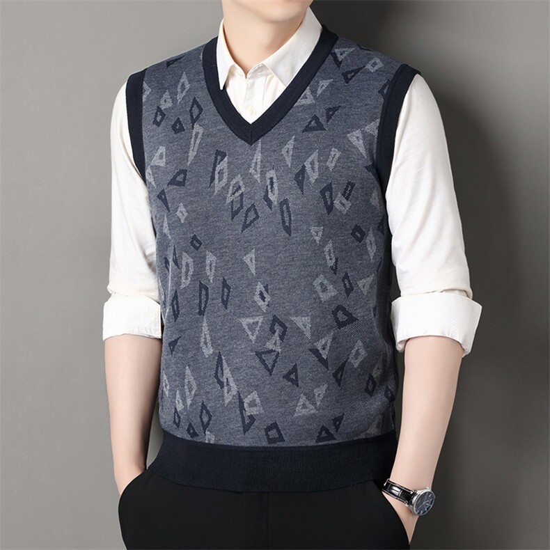 秋冬季加绒休闲爸爸装马甲套头宽松中老年款坎肩毛衣背心M36，男装针织衫/毛衣，星座1706