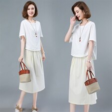 2021夏季新款棉麻时尚休闲套装女洋气裙装两件套，女装套装/套裙，依恋蒂丝