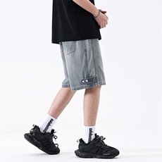 美式拼接牛仔短裤男夏季2025新款显瘦复古做旧七分裤潮328#-P55，男装牛仔裤，电商A178-1