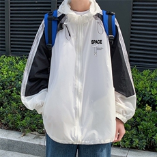 港风夏季潮流宽松撞色连帽外套防晒服男F6601P55控68，男装防晒衣，电商A268A