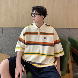 1美式条纹短袖polo衫男女大码M-5XL翻领短袖T恤男DP77010P50控78图片