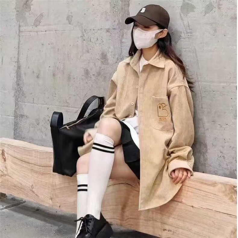 灯芯绒刺绣夹克外套女2025春秋季新款bf慵懒风开衫薄款衬衣棒球服,男装夹克,星座506A