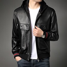 X2163秋冬新款海宁皮衣男士绵羊皮夹克连帽P810，男装皮衣，电商B360