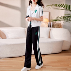 《两件套》套装女2025夏季新款洋气减龄时髦小个子时尚阔腿裤女，女装运动套装，天丽