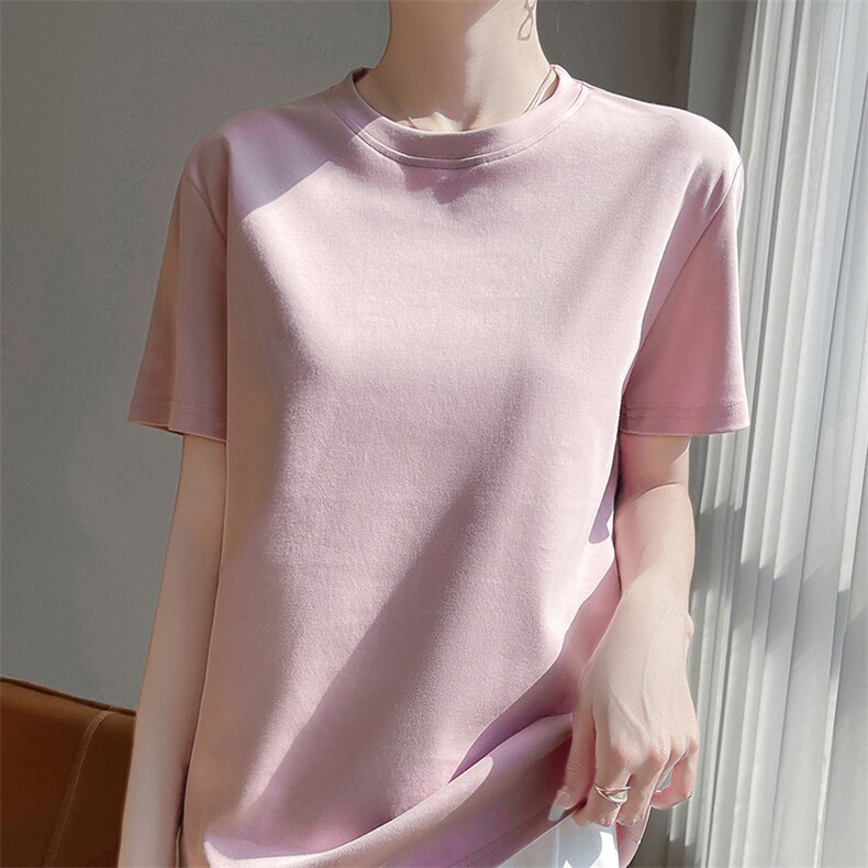 2025年秋季圆领纯色日常常规不连帽短袖时尚百搭，女装T恤，蒙亿羊绒