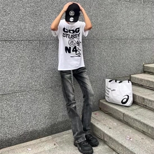 现货美式高街vibe风重磅水洗牛仔裤男痞帅微喇修身Z2107 P43图片