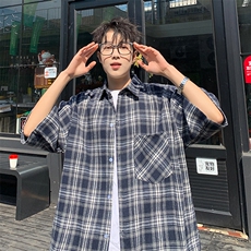 短袖衬衫男夏季新款磨毛格子衬衣DX711-特批25无差价，男装衬衫，星座214-3