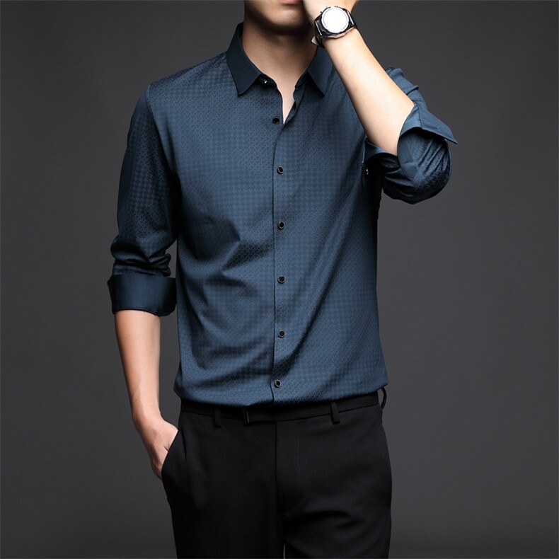 D8012男式服装2023年秋新款衬衫男长袖翻领休闲四季可穿衬衣P73,男装衬衫,电商B360