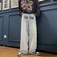 直筒牛仔裤男ins高级感时髦小众阔腿裤N08110-P45，男装牛仔裤，星座308B-1