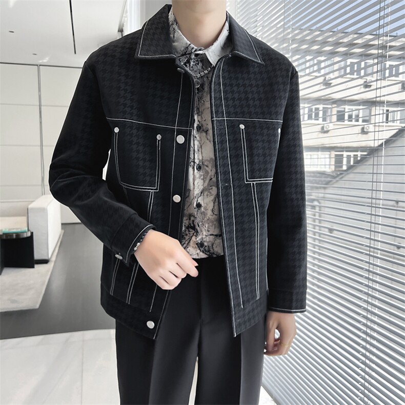 轻熟风~2024春季新款明线设计PU皮夹克休闲外套男K355/P115,男装夹克,电商B331