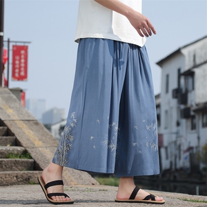 2026新款夏季风棉麻印花竹叶八分裤阔腿裤K211-P60图片