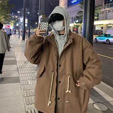 假两件毛呢大衣男韩版潮流连帽2023冬季新款ins宽松外套W3918-P73，男装毛呢大衣，星座412-2