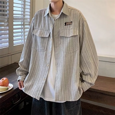 日系复古潮牌工装刺绣条纹长袖衬衫男春秋季潮流宽松休闲衬衣C92，男装衬衫，星座1116A-1（原606A）