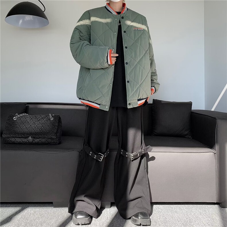 冬季潮牌菱形格保暖棉衣男棒球服宽松棉袄美式棉服外套MF110-P66,男装棉衣,星座412-3