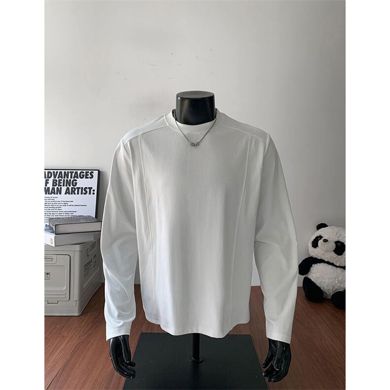 抖音得物品质美式高街重磅曼巴棉结构硬阔boxy版潮牌卫衣长袖T恤,男装T恤,电商A486