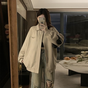 C858-P110麂皮绒外套女2025新款春秋季高级感宽松休闲翻领夹克图片