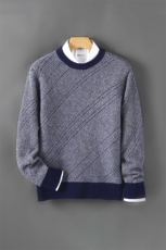 男士羊毛衫羊毛圆领长袖袖口领口拼色简约男装，男装羊毛衫，嘉日羊绒