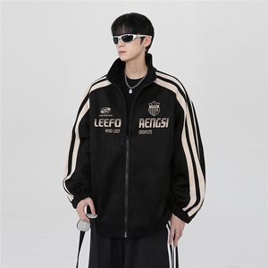 春季新款美式慵懒风棒球服外套男复古側条纹休闲开衫夹克上衣p68图片