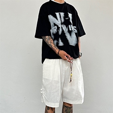 风短裤夏季男士宽松潮流时尚2025新款休闲盘扣直筒五分裤，男装牛仔裤，电商A011（原4039）