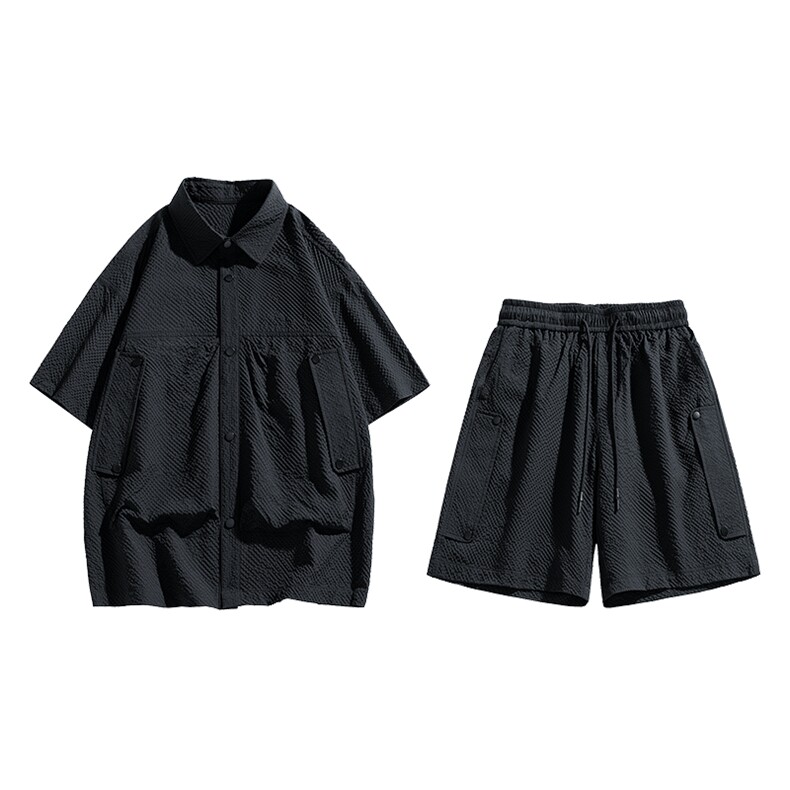 夏季套装男高品潮牌五分袖衬衫大码短裤两件套DSA157-1-C75-P80,男装衬衫,电商A157-1