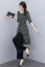 2022夏季新款时尚潮流个性不规则下摆圆领裙休闲阔腿裤两件套，女装套装/套裙，魅影