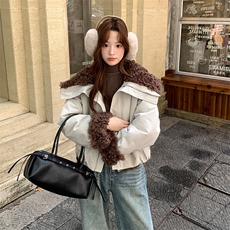 新款美式复古派克服加厚短款皮毛一体p225-k328，女装派克服，2D075