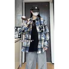 2025春秋新款美式刺绣仿扎染长袖衬衫格子衬衫CS3557特批50-控88，男装衬衫，星座810(原QT5070)