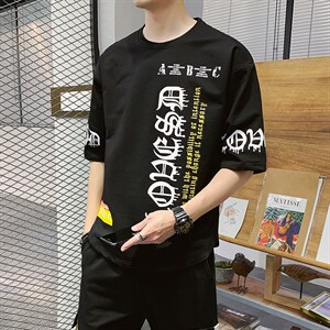 2024夏季男短袖t恤宽松潮流休闲运动五分半袖打底衫体恤DT13P30图片