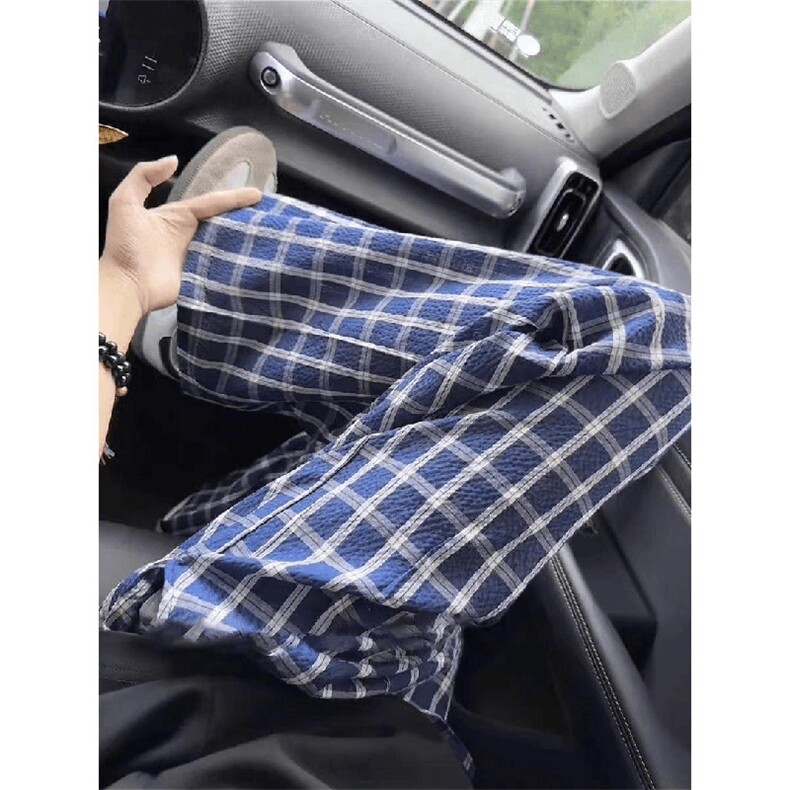 美式高街潮牌男女泡泡格子休闲裤直筒宽松慵懒显瘦阔腿休闲长裤子，男装休闲裤，电商A443