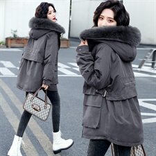 2020年冬季时尚保暖大毛领工装派克棉服，女装派克服，一安秀