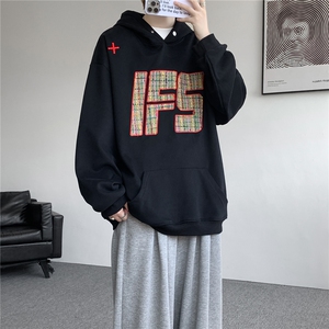 重磅贴布刺绣卫衣大码春秋连帽衫硬挺外套美式休闲上衣WY9108/P65图片