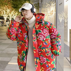 MY206新中式连帽团队表演出汉服大花棉袄棉服上款大差价，男装棉衣，星座115A(原星座507）