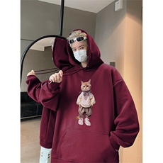 2025秋季新款日系猫咪印花连帽仿棉卫衣wlcm4048-特批35控59，男装卫衣，星座605(原A050)