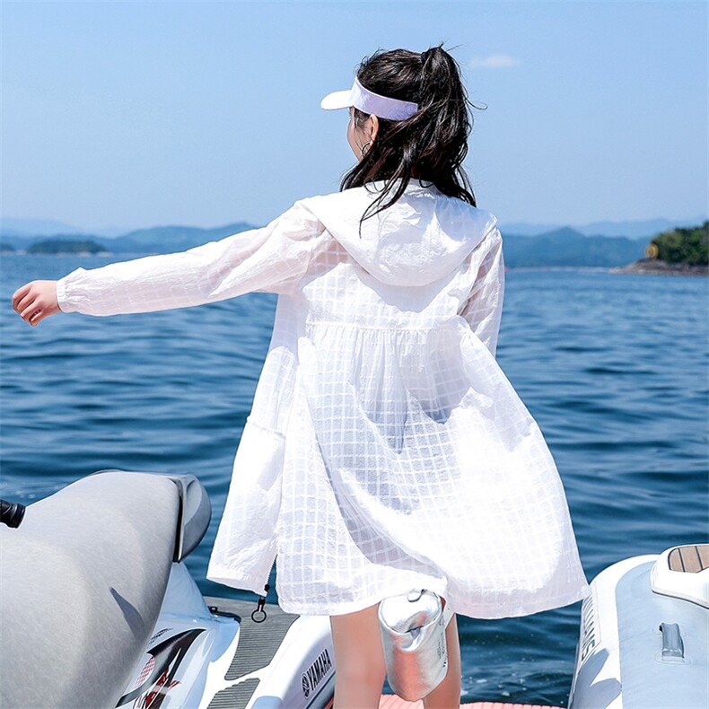 2022年夏季薄款中长款气质纯色宽松型防晒服外套,女装短外套,依倍林