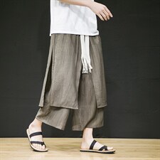 2025夏季风新款两片式休闲宽松裤九分裤咖色K129-P70，男装休闲裤，电商B277A（原A068）