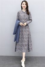 时尚优雅长袖碎花连衣裙修身显瘦气质女装XBL097，女装连衣裙，欣贝拉