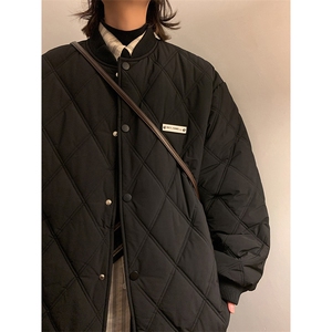W8206 特P85 控138 菱形格压棉棒球服宽松加厚外套棉服棉衣情侣图片