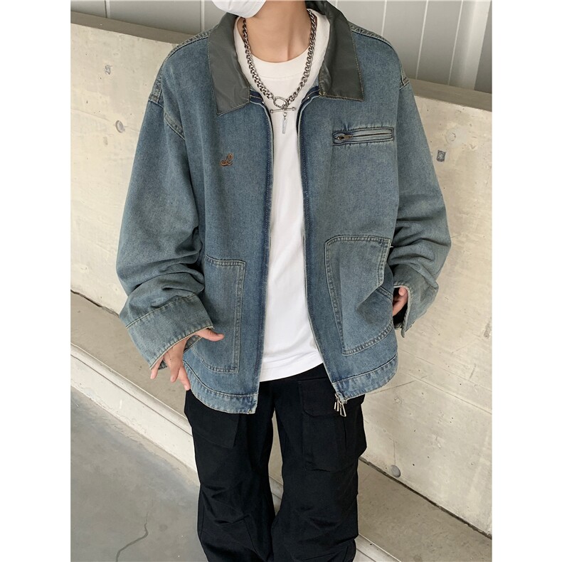 牛仔外套男士韩版潮流宽松百搭痞子帅气2024冬季ins夹克W6226-P72,男装工装外套,星座412-2