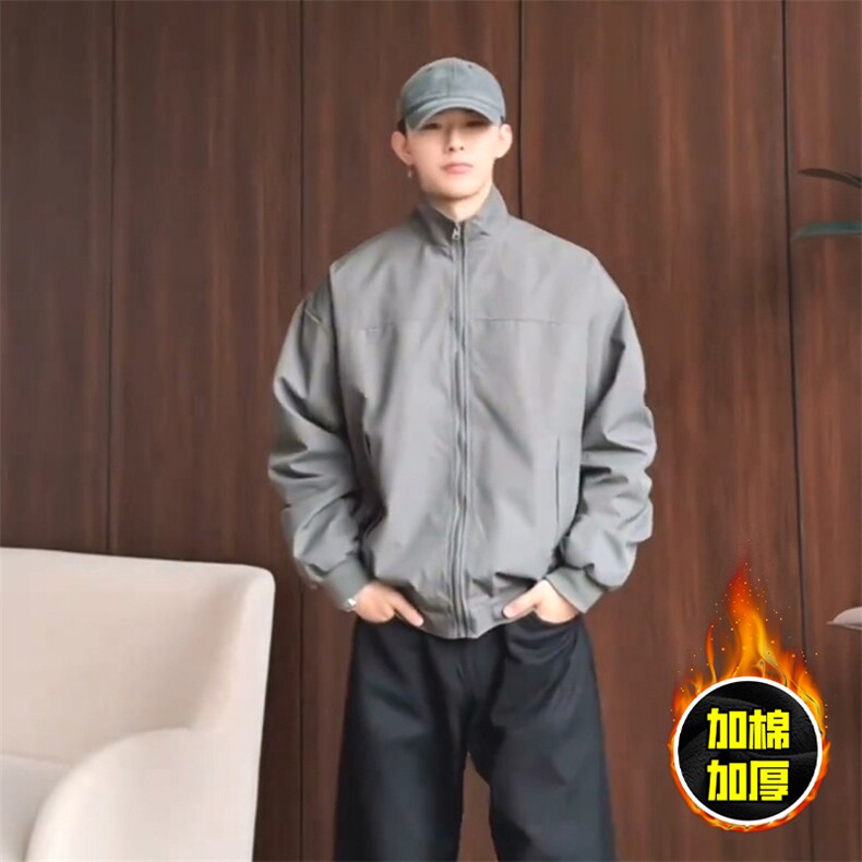 现货秋冬季美拉德立领飞行立领夹克boxy廓形棉衣高街加厚加棉外套，男装夹克，电商A486-1