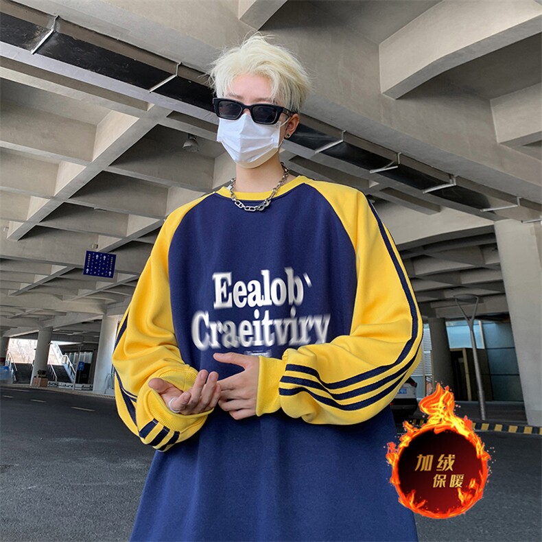 抖音得物供货提供视频秋冬重磅美式宽松织带圆领卫衣07164,男装卫衣,电商A486