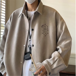 麂皮绒夹克男春秋季设计感小众刺绣美式复古潮牌情侣装外套图片