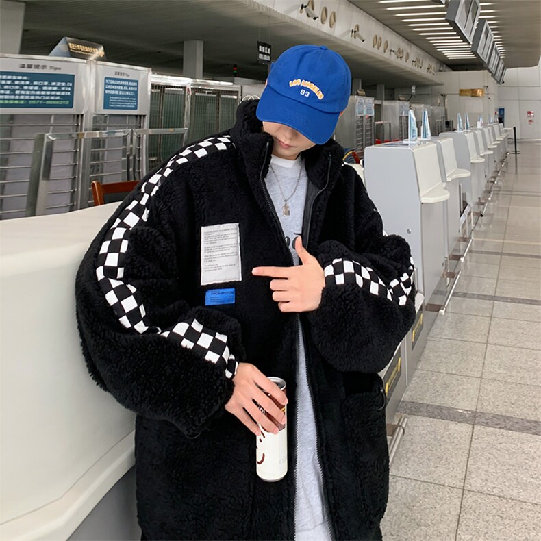 羊羔毛外套男冬季加绒加厚港风潮牌贴布棉服情侣棉衣W2297-P80,男装棉衣,星座512-2