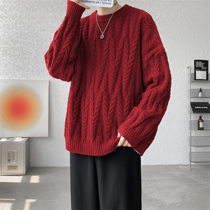 8XL-M麻花毛衣男宽松大码慵懒风情侣圆领针织衫线衣外套MY1512P65图片