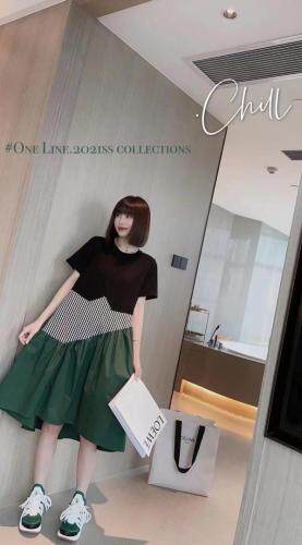 拼接休闲连衣裙，女装连衣裙，Waves smile