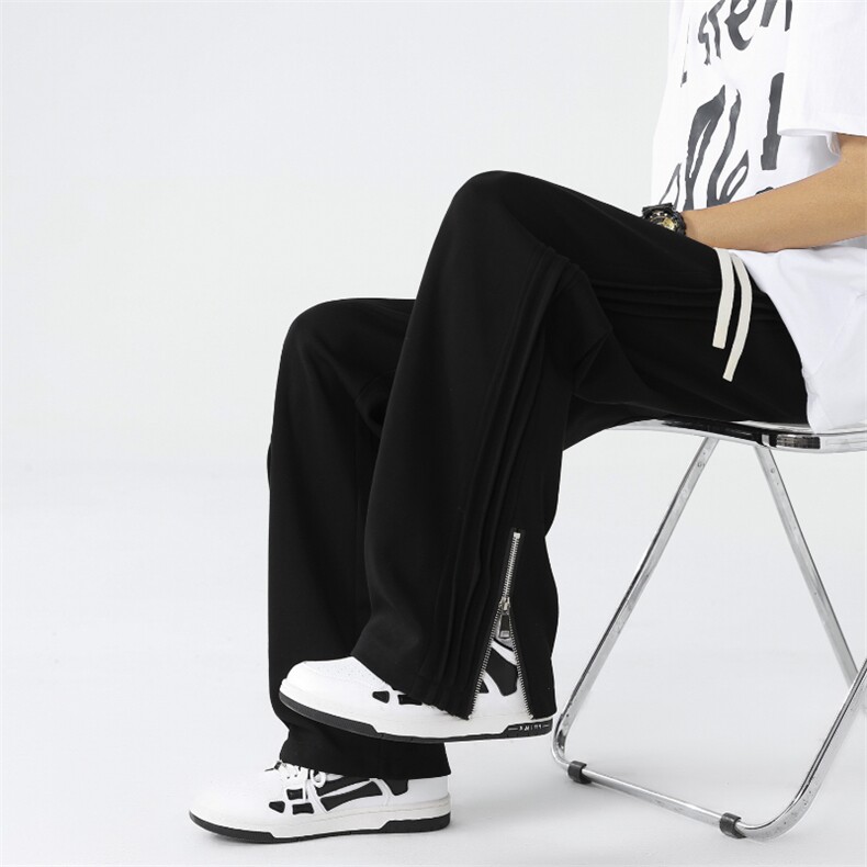 高品质直筒拉链休闲裤美式街头百搭灰色运动裤K9910p55，女装休闲裤，电商D315A