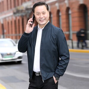 男士2023年秋季新款长袖薄款中年商务休闲拉链夹克棒球领潮流男装图片
