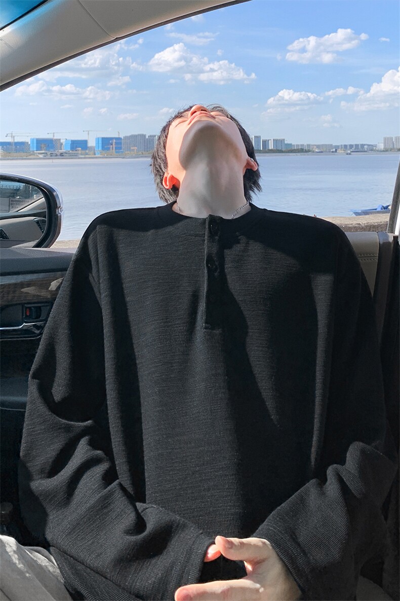 时尚百搭纹理感亨利领大码纯色打底衫长袖T恤男T24521-特P42控78,男装T恤,电商A001