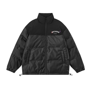 白底 23冬季时尚百搭宽松字母印花PU皮加厚棉服MY406特批P95控158图片